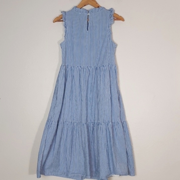 J. CREW Tiered Midi Ruffle Dress Blue White Stripe Size 2 - Picture 5 of 14
